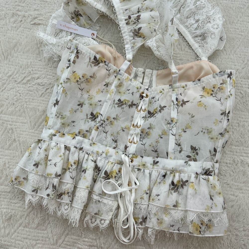 V. Chapman Floral Ruffle Top - Cream and Pink - Picture 5 of 6